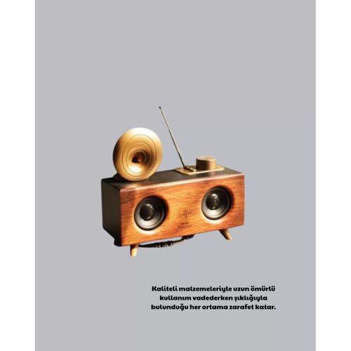 Nostaljik Gramofon Bluetooth Hoparlör – Fm Radyo + Usb + Sd Kart Destekli