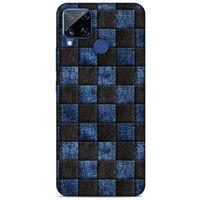 Oppo Realme C15 Kılıf Patchwork (9) Kılıf Siyah Mavi