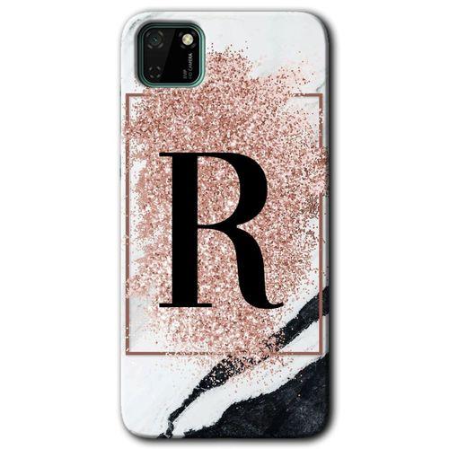 Potkal Hediye Fabrikası Huawei Y5P Kılıf HD Desen Baskılı Arka Kapak - Pembe Mermer Desenli R Harfi