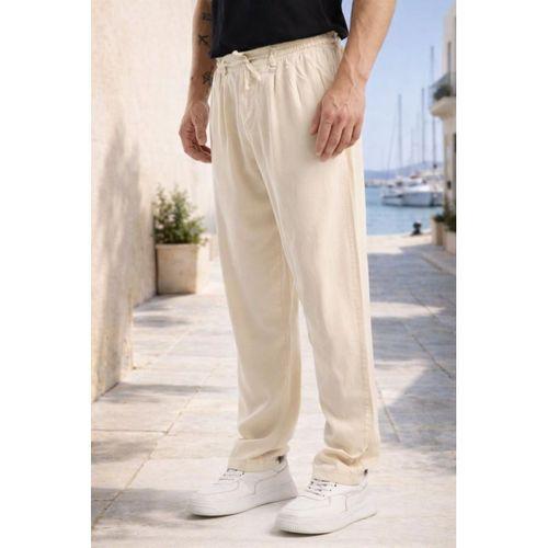 Magnus Tensel Kumaş Relaxed Fit Beli Lastikli Yazlık Erkek Pantolon - Krem