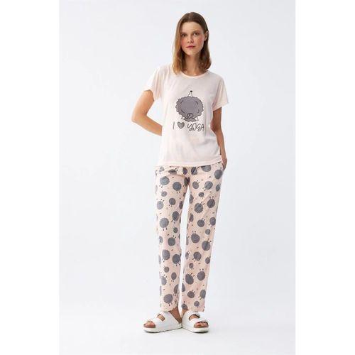 Kadın Kısa Kol Pijama Takım Pudra