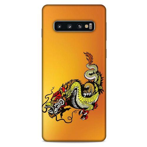Samsung Galaxy S10 Kılıf Dragons (28) Arka Kapak Tatoo Sarı Ejderha