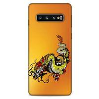 Samsung Galaxy S10 Kılıf Dragons (28) Arka Kapak Tatoo Sarı Ejderha