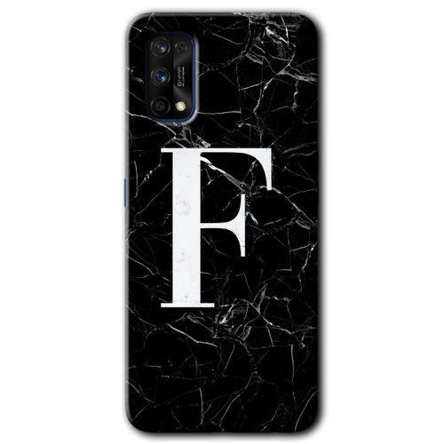 Realme 7 Pro Kılıf HD Desen Baskılı Arka Kapak + Temperli Cam - Siyah Mermer Desenli F Harfi