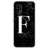 Realme 7 Pro Kılıf HD Desen Baskılı Arka Kapak + Temperli Cam - Siyah Mermer Desenli F Harfi