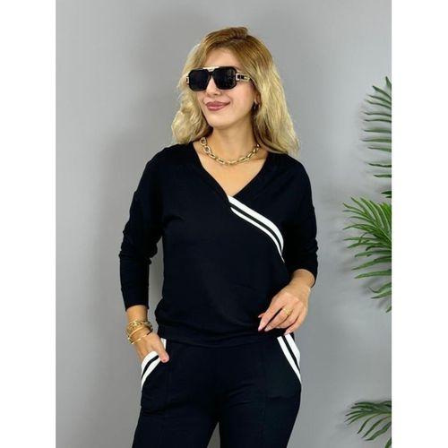 Kadın Uzun Kollu V Yakalı şerit Detaylı Viskon Iki Iplik Bluz Ve Pantolon Ikili Takım