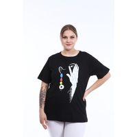 Piano Luce PianoLuce Kadın Büyük Beden Baskılı Yarım Kol T-shirt Siyah PLWM21TS005