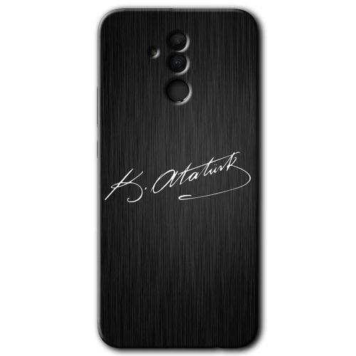 MRCİLETİSİM  Huawei Mate 20 Lite Kılıf Kapak - İmza Atatürk +Hayalet Ekran Yandan Gözükmez