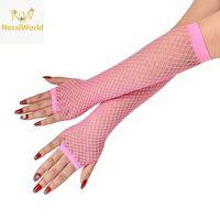 80’ler 90’lar Retro Neon Pembe File Parmaksız Eldiven 26 cm