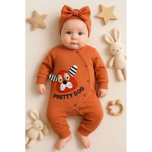 Pretty Dog Nakışlı Bandanalı % 100 Pamuk Kız Bebek Tulumu