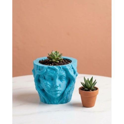 Dekoratif 3d Kadın Yüzü Ağaç Tasarımlı Saksı Vazo Modern Ev Dekoru
