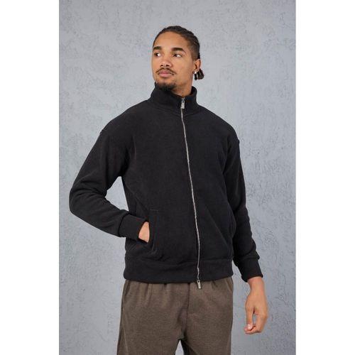 Ron Selanik Örme İçi Peluş Çift Fermuarlı Dik Yaka Erkek Hırka Sweatshirt  - Siyah