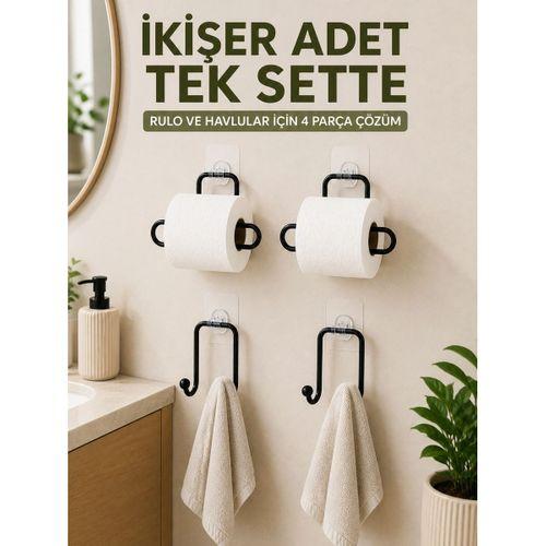 Rulo Kağıt Tutucu Ve Havlu Bez Askılığı Seti 2’şer Adet Toplam 4 Parça
