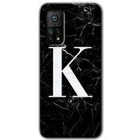 Xiaomi Mi 10T Pro HD Baskılı Kılıf + 9D Tam Ekran Koruyucu - Siyah Mermer Desenli K Harfi