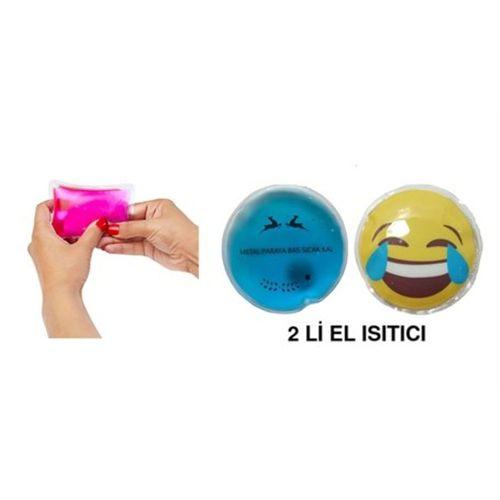 Gülen Emoji Mavi Ceylan Cep Sobası,El Isıtıcı,2 Adet Sıcak Su Torbası Pvc 9Cm