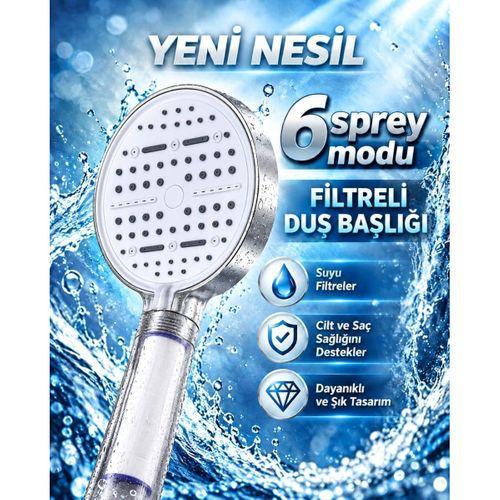Büyük Panelli 6 Farklı Su Modlu Filtreli Duş Başlığı Beyaz Tasarım