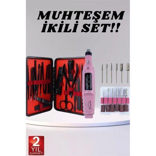 Elektrikli Manikür Pedikür Seti İkili Set 17 Parça Tırnak Bakımı Nasır Temizleme Tırnak Şekillendirme