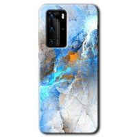 MRCİLETİSİM Huawei P40 Pro Kılıf HD Desen Baskılı Arka Kapak + Temperli Cam - Mavi Buzul