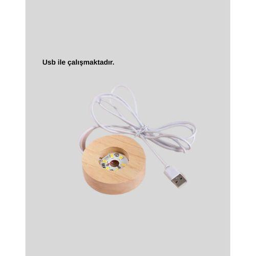 Ahşap Standlı Led Kristal Küre Lazer İşlemeli Dekoratif Obje