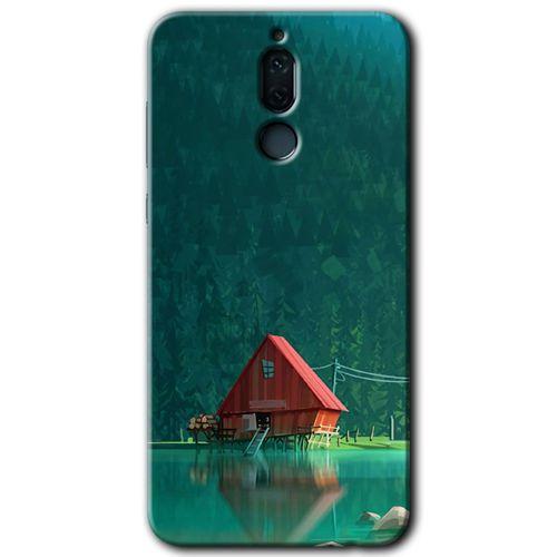 MRCİLETİSİM Huawei Mate 10 Lite Kılıf HD Desen Baskılı Arka Kapak + Temperli Cam - House In Woods
