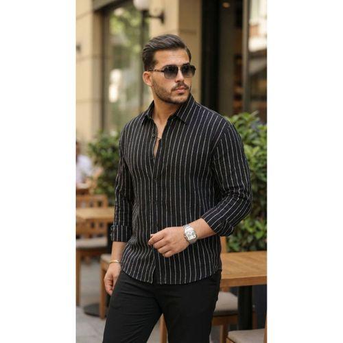 Erkek Çizgili Keten Gömlek