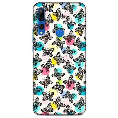 Huawei Y9 Prime 2019 Kılıf Kelebek Etkisi (36) Glitter Kılıf Sarı Pembe