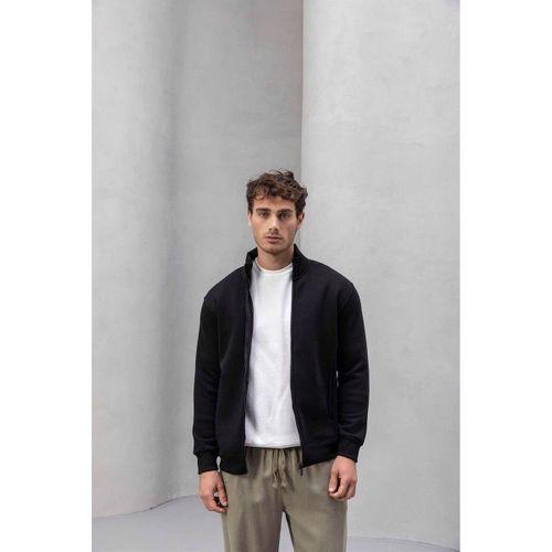 Marcel Regular Fit Fermuarlı Kıstırma Cepli Üç İp Şardonlu Erkek Sweatshirt - Siyah