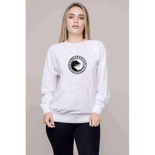 Viking Wolf Symbol Baskılı Beyaz Kadın Sweatshirt