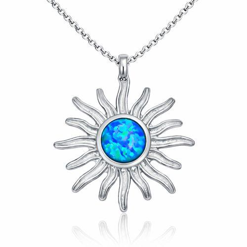 Gümüş Mavi Opal Taşlı Güneş Kadın Kolye