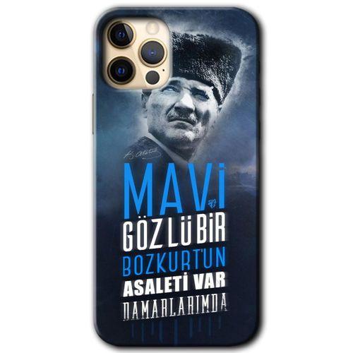 iPhone 12 Pro Kılıf HD Desen Baskılı Arka Kapak - Bozkurt Atatürk + Kırılmaz Cam