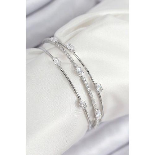 Pirinç Zirkon Taşlı Su Yolu Model Gümüş Renk Kadın Bileklik