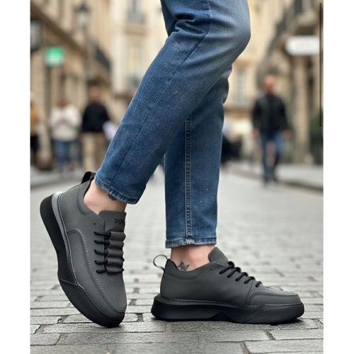 BA0332 Merdiven Desen Bağcıklı Erkek Yüksek Taban Füme Cilt Spor Ayakkabı