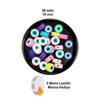 90 Adet 10 mm Polimer Kil Fimo Boncuk Takı Bileklik + 5 Metre Lastikli Misina Hediye - Nazar Boncuğu
