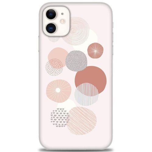iPhone 11 Kılıf HD Baskılı Kılıf - Pembe Daireler + Tam Ekran Koruyucu