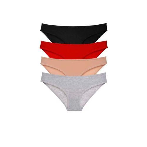 4 Adet Süper Eko Set Likralı Kadın Slip Külot Siyah Kırmızı Ten Gri