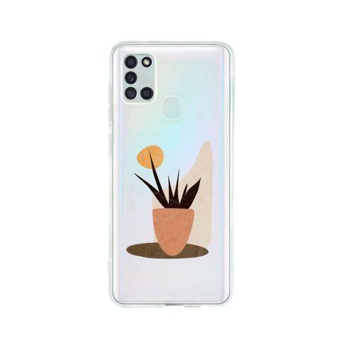 Samsung A21S Saksıda Çiçek Desenli Premium Şeffaf Silikon Kılıf