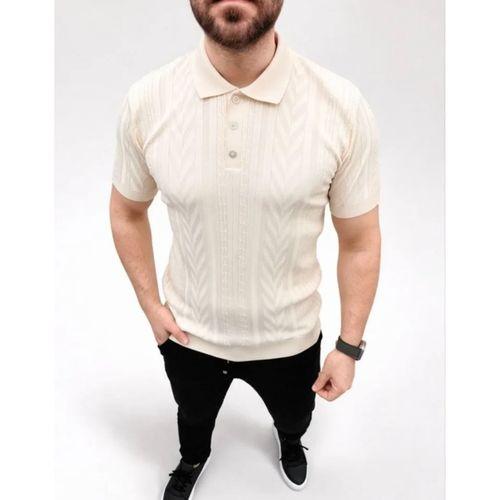 Erkek Yazlık Triko Tişört Kısa Kol Polo Yaka Düğmeli T-Shirt - Krem