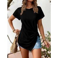 Kadın Kısa Kollu Bisiklet Yaka Asimetrik Kesim Detaylı Viskon Bluz