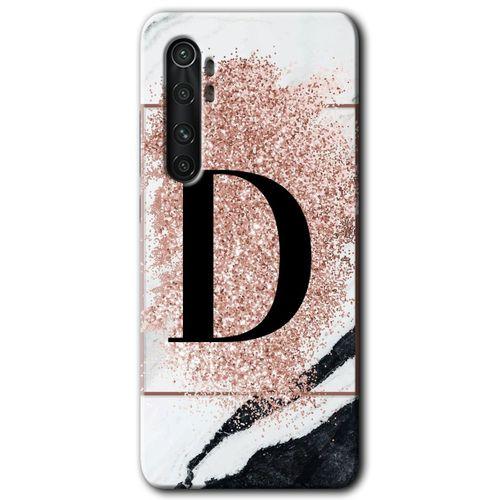 Xiaomi Mi Note 10 Lite Kılıf HD Desen Baskılı Arka Kapak - Pembe Mermer Desenli D Harfi + Kırılmaz Cam