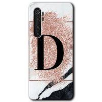 Xiaomi Mi Note 10 Lite Kılıf HD Desen Baskılı Arka Kapak - Pembe Mermer Desenli D Harfi + Kırılmaz Cam