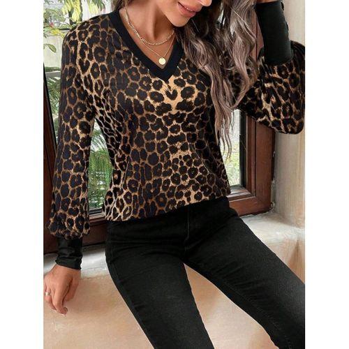 Kadın Uzun Kollu V Yakalı Desenli Süprem Bluz