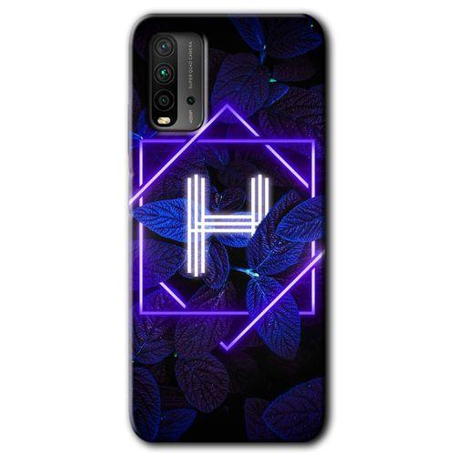 MRCİLETİSİM Poco M3 Kılıf HD Desen Baskılı Arka Kapak + Temperli Cam - Dark Neon Yaprak H Harfi