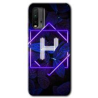 MRCİLETİSİM Poco M3 Kılıf HD Desen Baskılı Arka Kapak + Temperli Cam - Dark Neon Yaprak H Harfi