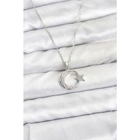 316L Çelik Zincir Gümüş Renk Ay Yıldız Model Zirkon Taşlı Kadın Kolye