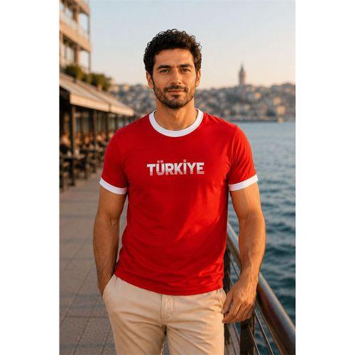 Türkiye Garni Yakalı %100 Pamuklu Milli Takım T-Shirt - Kırmızı