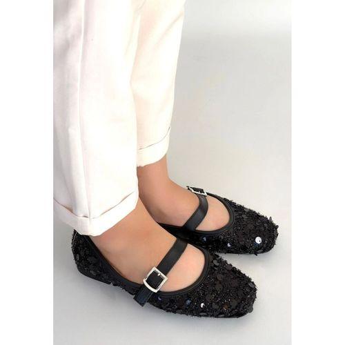 Zaty Siyah Süet Siyah Pullu Babet Ayakkabı