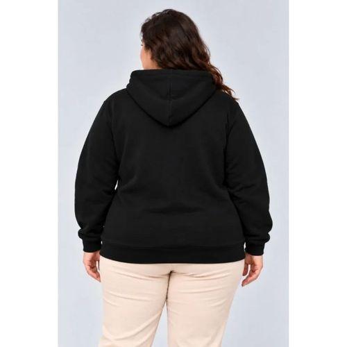 Battal Büyük Beden Üç İplik İçi Şardonlu Kapüşonlu Kanguru Cepli Kışlık Sweatshirt - Siyah
