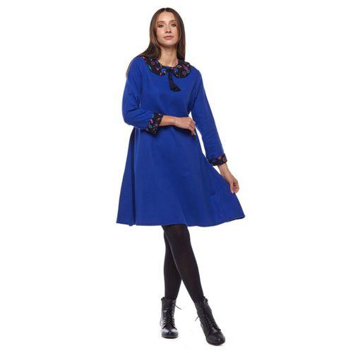 Pazen Saks Çiçek Yakalı Elbise