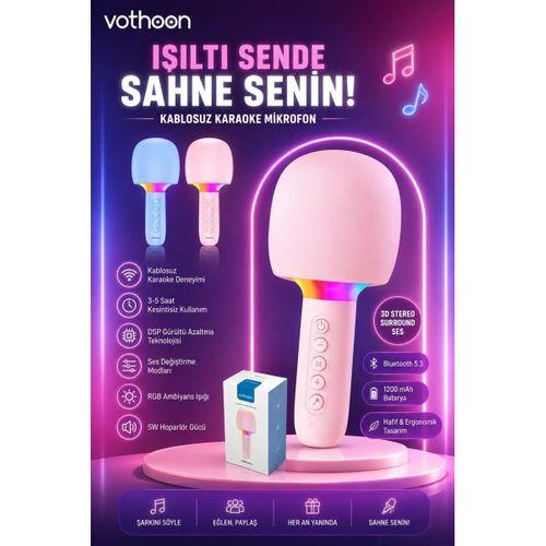 Çocuk Ve Yetişkin Karaoke Mikrofonu Kablosuz Rgb Ambiyans Işığı Ses Değiştirme Modlu Hoparlör