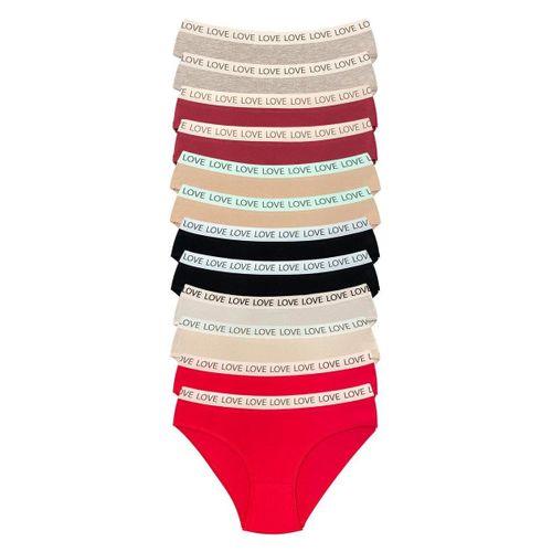 12 Adet Pamuklu Esnek Kadın Slip Bikini Külot Geniş Lastikli Baskılı
